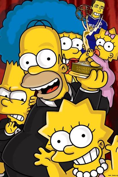 Homer, Marge e i loro tre figli Bart, Lisa e Maggie. In alto a destra il capitano John Terry.